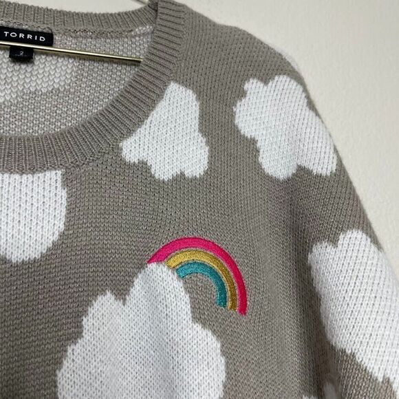 Torrid Sweater 2X Oversized Pullover Long Tunic  Knit Cloud Rainbow Preppy - Picture 4 of 8